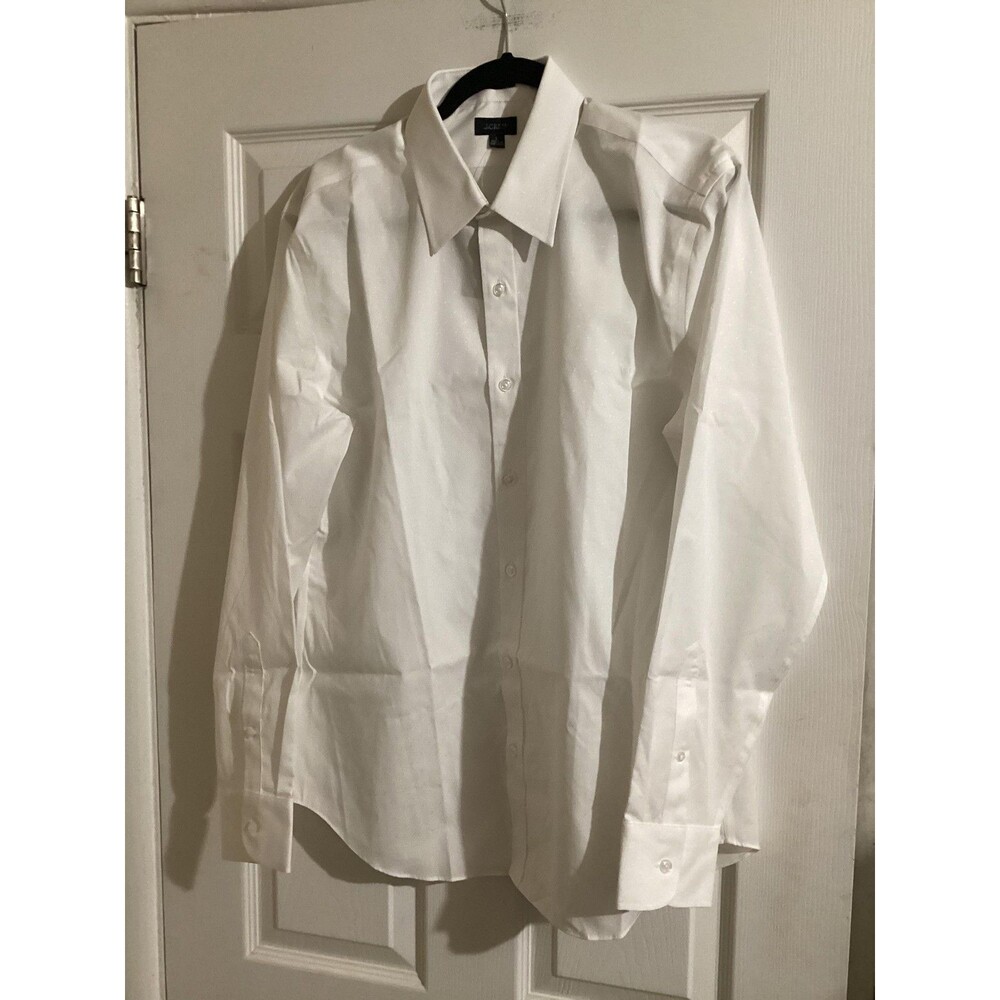 J Crew Shirt Mens Large White Dobby Dot Textured Button Down Long Sleeve Dress